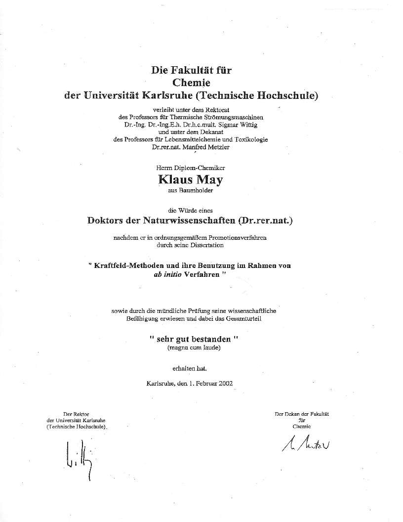 Dr. Klaus D. May, Informatiker, promovierter Chemiker, Sport und MS